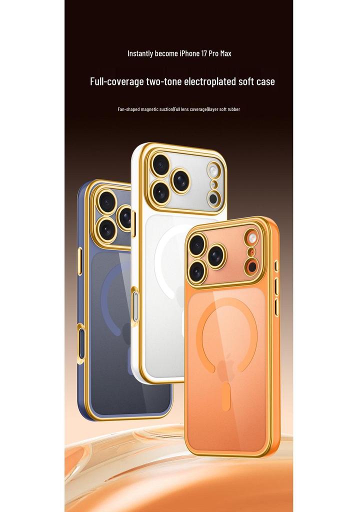 Чехол для iPhone 17 Pro Max: Двухцветное гальваническое покрытие, Магнитное, Трансформируется в полностью закрывающий прозрачный защитный чехол