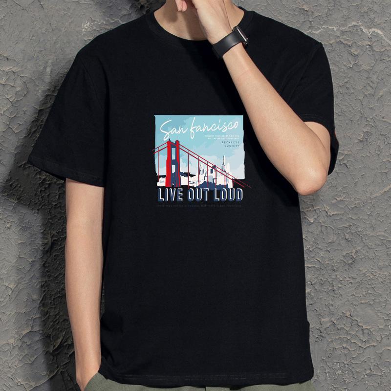 Summer Men's Short-sleeved T-shirt Trendy Fashion Loose All-match Printed Men's Top T-shirt