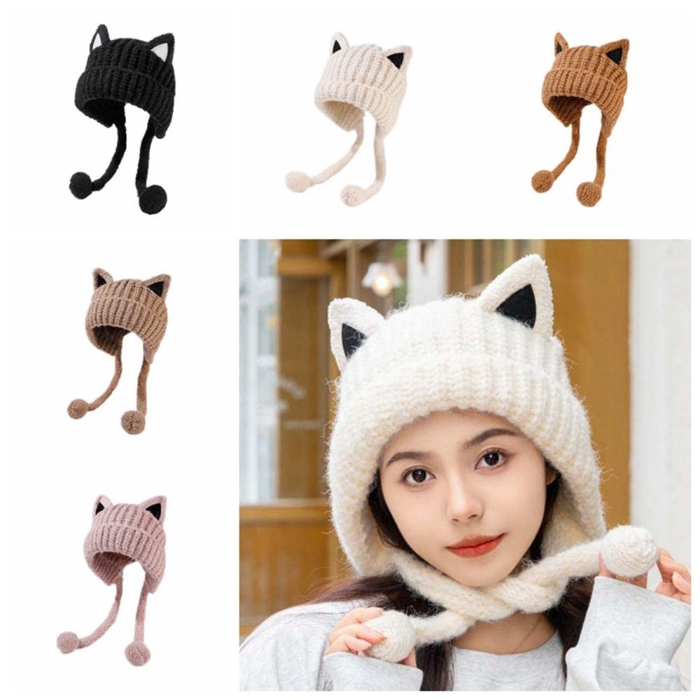 Ветрозащитная шапка с медвежьими ушками и кисточками, зимняя шапка-бомбер, вязаная шапка с кошачьими ушками для отдыха, уличная одежда
