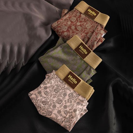 Мужское нижнее белье боксеры со средней посадкой, эластичным поясом, U-выпуклыми трусами, с цветочным узором, пижамное нижнее белье для повседневной носки