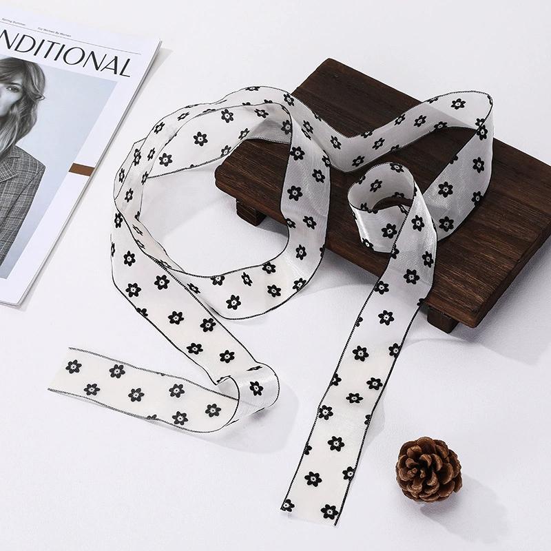 Y2K Women Narrow Long Scarf Solid Color Silk Black Bag Ribbon Headbands Choker Floral Lace Scarf