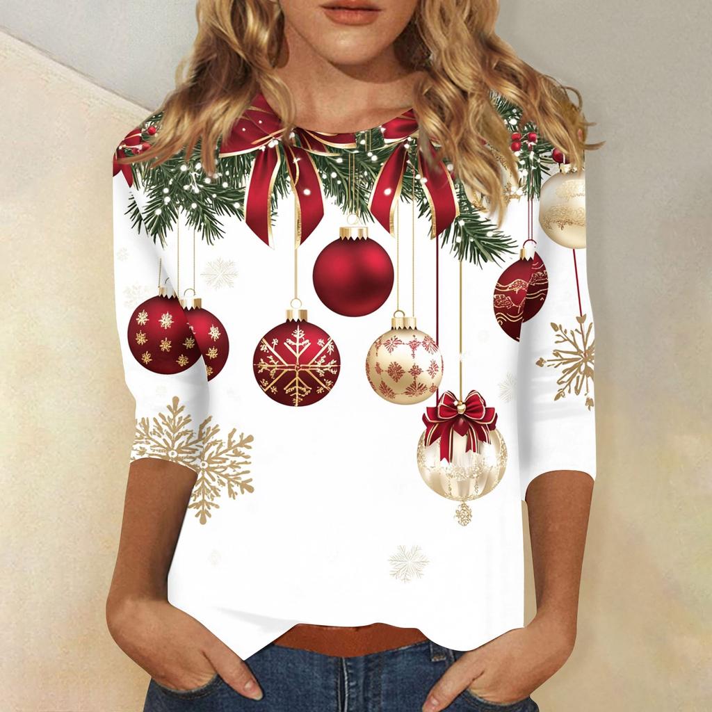 Рубашки с рукавом 3/4 для женщин, футболки с принтом, блузки, повседневные, больших размеров, базовые топы, пуловеры