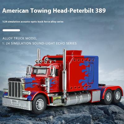 1:24 Седельных тягача Peterbilt 389 Грузовик Металлическая модель Машинка Игрушка Литье под давлением Металлическое литье Звук и Свет Машинки Игрушки Для Детей Транспортное средство