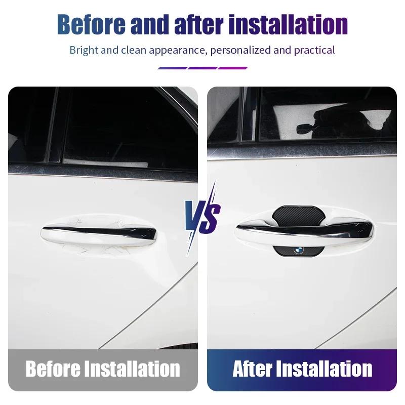 New 4PCS Car Door Handle Bowl Scratch Protector Carbon Fiber Stickers Anti Collision For BMW E46 E90 E60 F30 F10 E39 E36 F2