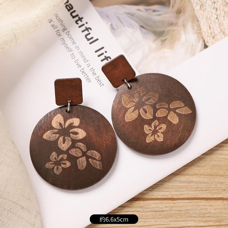Vintage Brown Coffee Wood Stud Earrings Niche Maillard Exaggerated Round Earrings Earrings Earrings Women