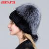 Women's Winter Fur Hat Natural Fur Knitted Mink Fox Pom Pom Fur Hats with Balls Stylish Warm Fashion Girls Beanies Hat