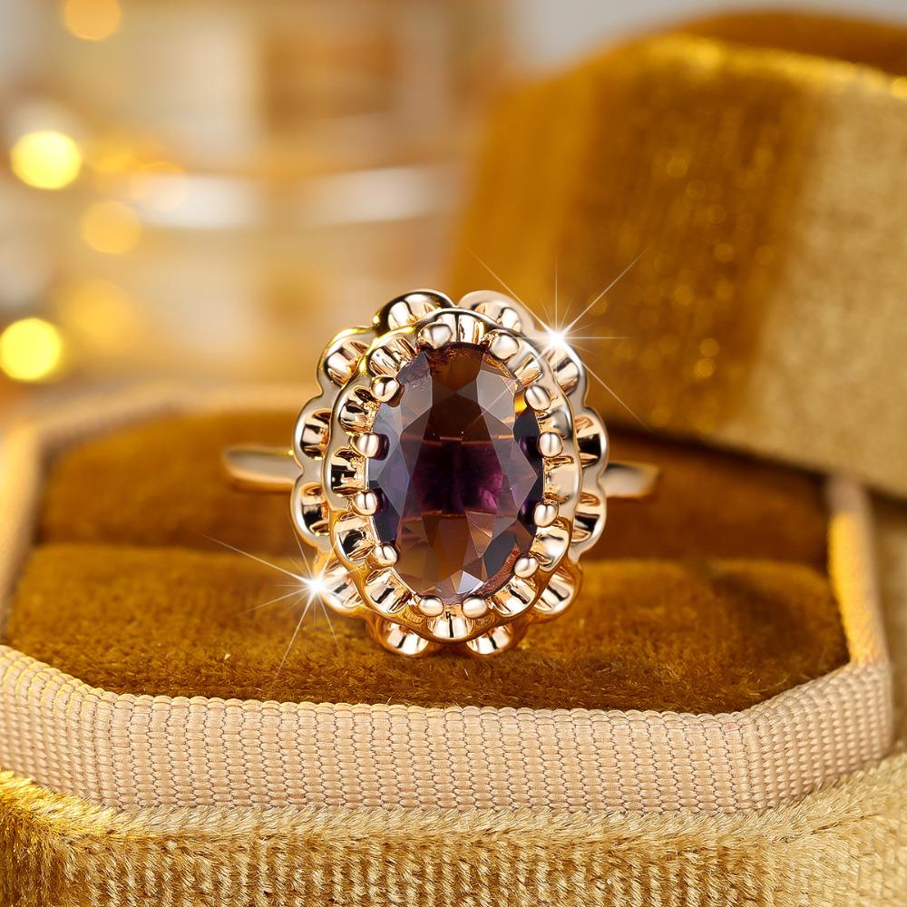Elegant Oval Purple Zircon Finger Rings for Women Wedding Party Fashion Jewelry