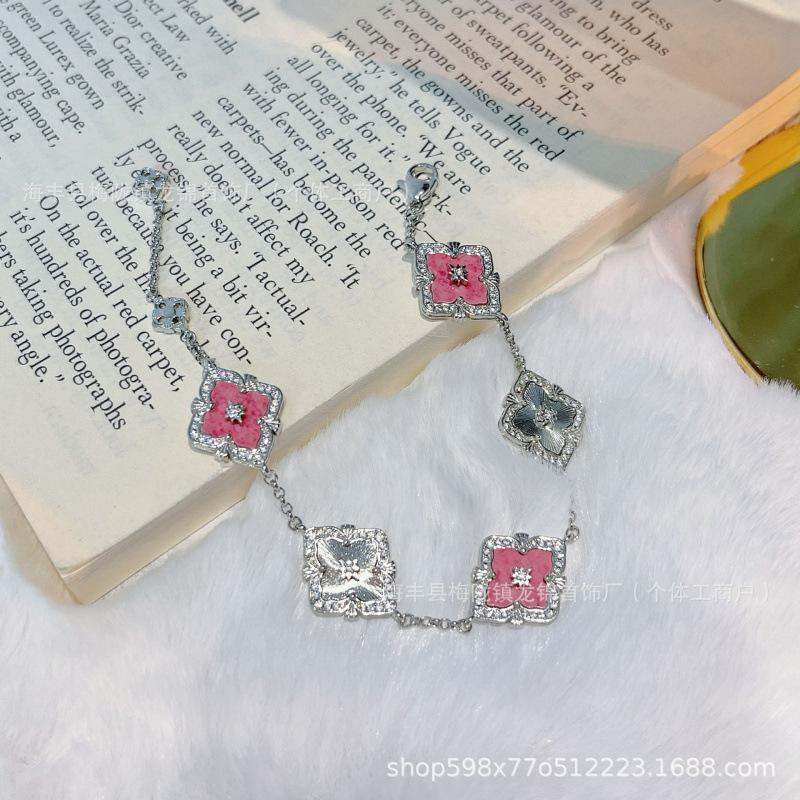 Buccellati Bracelet Four-Leaf Clover Five-Flower Laser Diamond Double-Sided Girls Retro Court
