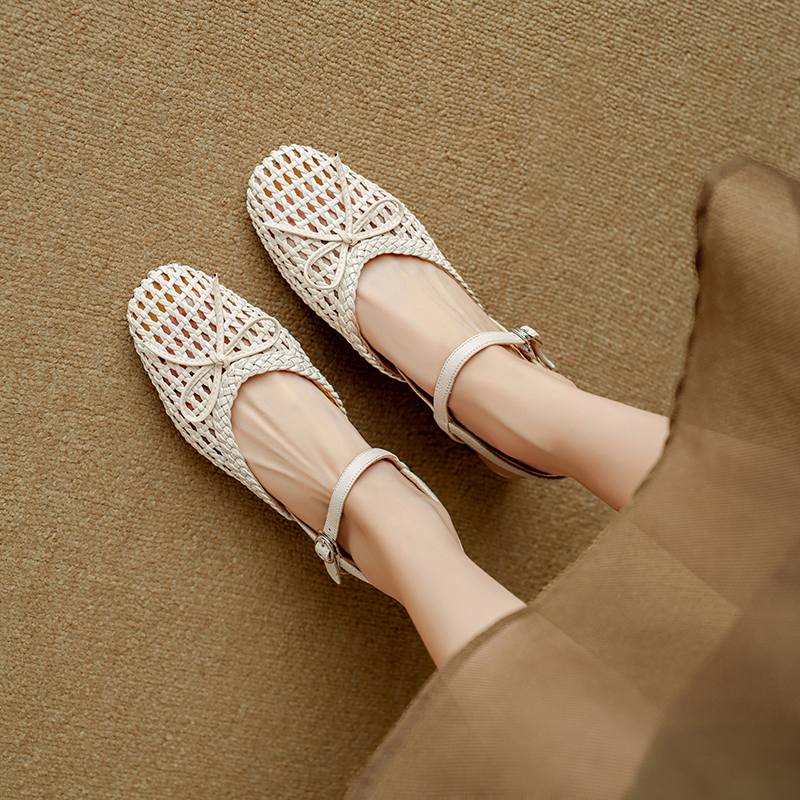 Krazing Pot Микрофибра Плетение Летний Размер 41 Средний Каблук Слингбэк Вечерние Туфли Женские Квадратный Носок Бант Гладиаторские С Вырезами Лодочки