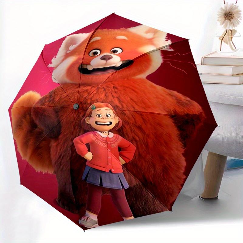 Meilin Mei Lee and Red Panda Automatic 3-Fold Umbrella Design, Cute Cartoon Pattern, Portable Outdoor Umbrella, Perfect, Holiday Gift for Di