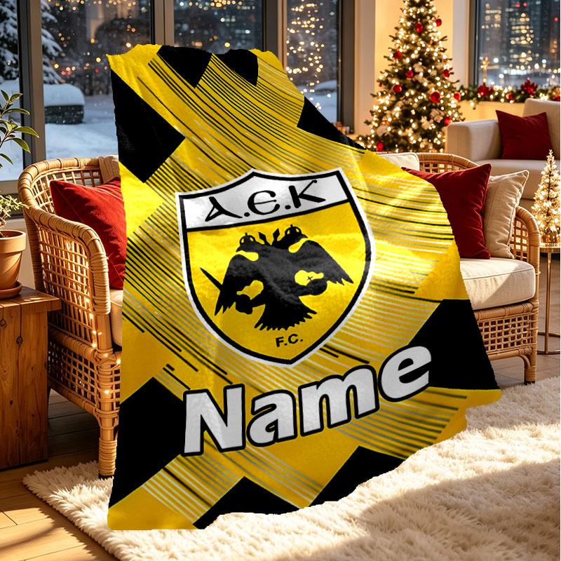 Custom Name Personalized AEK Athens FC Print Blanket, Home Decor, Bedroom, Sofa, Camping, Couch, Gifts for Birthday Christmas