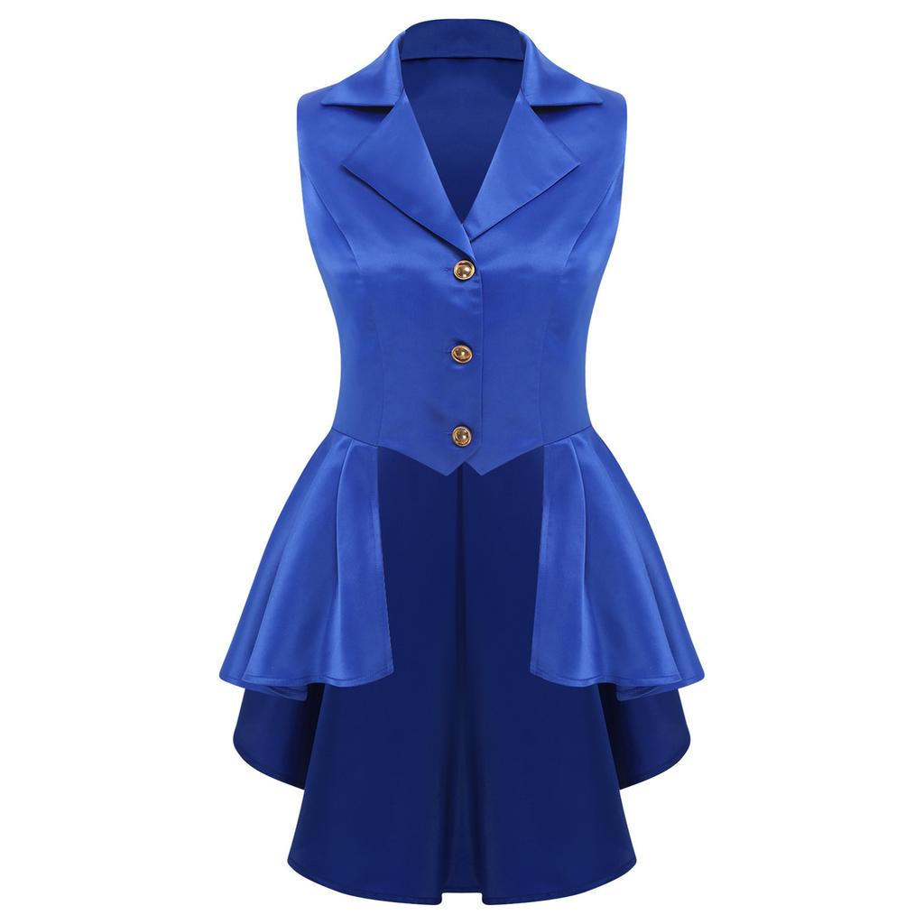 Женский жилет в викторианском стиле с отложным воротником, без рукавов, на пуговицах спереди, с асимметричным низом с оборками, куртка-топ