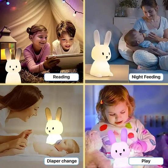 Silicone Cute Bunny Night Light for Kids- Bunny LED Lamp Rabbit Light Animal Nightlight with 7 Changing Colors