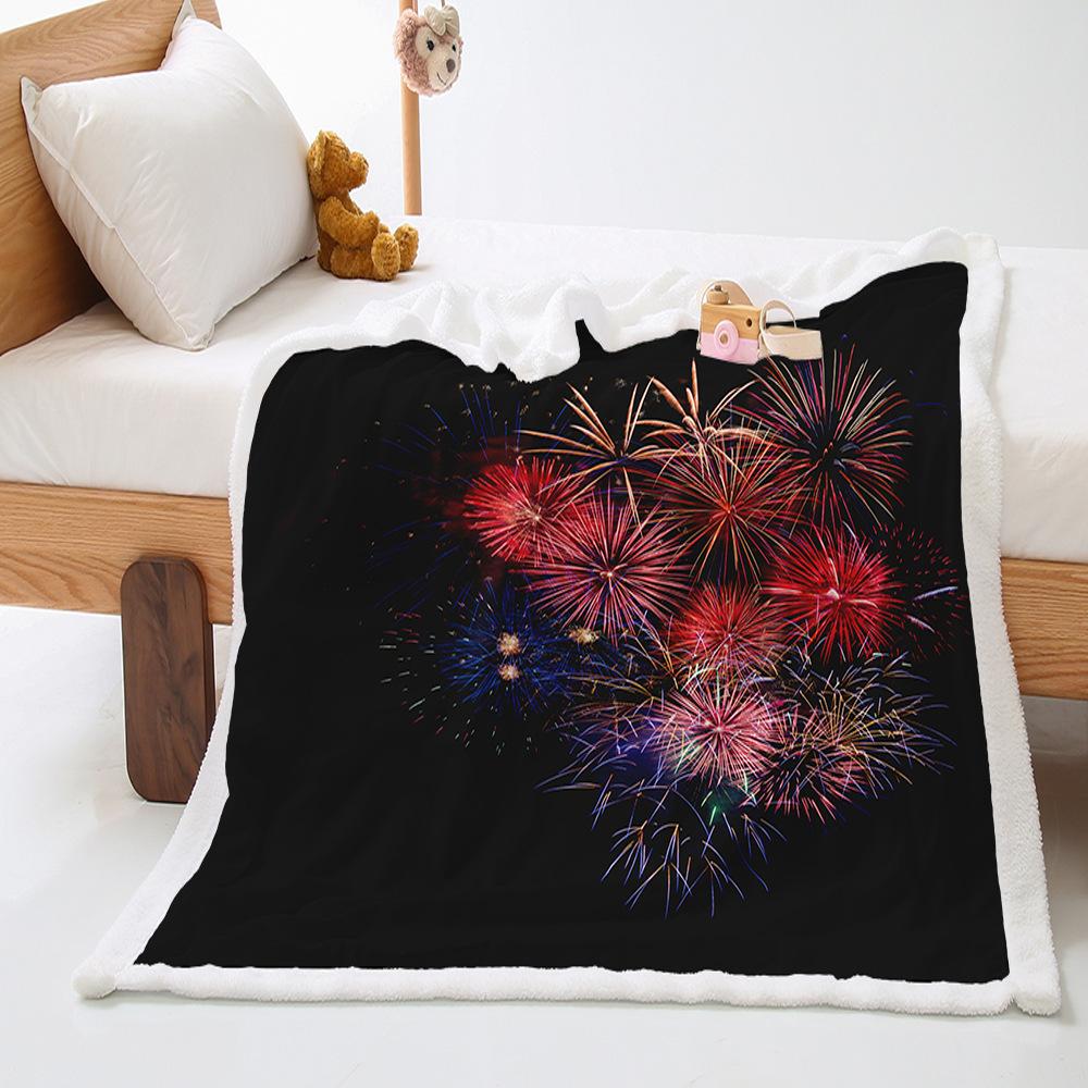 Fireworks 2D digital printing thickened lamb wool crystal fleece blanket one piece