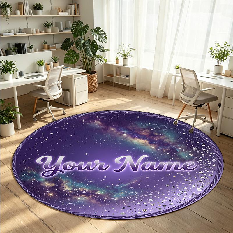 Space Celestial (81) Theme Round Crystal Velvet Rug Custom Name Text Personalized Floor Mat Home Decor Non Slip Crystal Carpet