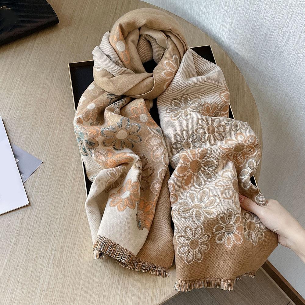 Winter Warmth Scarf Women Flower Scarf Thick Warm Scarf Long Fringed Shawl Blanket