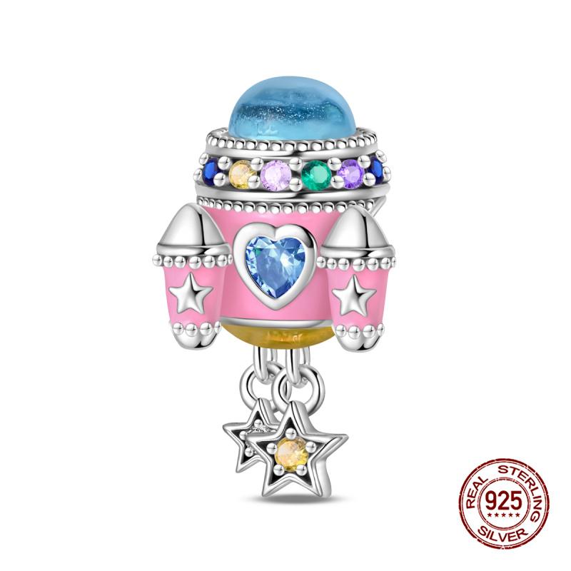 New In Original Charms Copper Sweet Pink Robot Charm Beads Fits 3Mm Original Bracelets For Womens Diy Fine Jewelry Gift