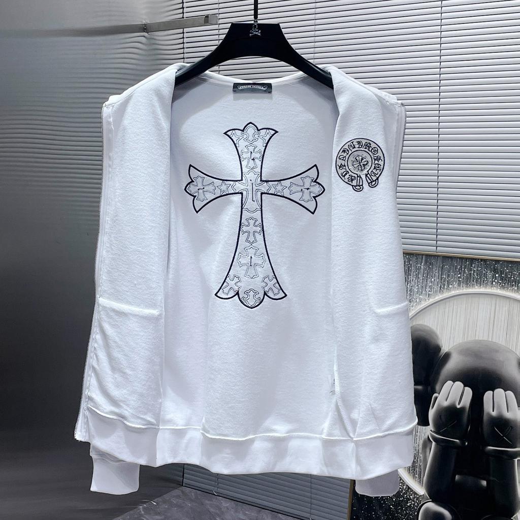 8632 CHROME HEARTS 2025 Новинка Весна и Осень Плюс Размер Тонкий Стиль Классический Стиль Логотип Молния Свитшот С Капюшоном Для Пар