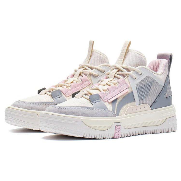 Li Ning Xing Chuan V1.5 Lightweight Comfortable Wear-Resistant Non-Slip Mid-Top Skate Shoes Women Skate Shoes Gray Pink White AGCS240-3
