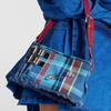 Vivienne Westwood Anglomania Adjustable Strap Plaid Design Initial Cut Wool Tote Shoulder Bag Women bags Blue 41010067U-W00TW-MULTI-BLUE