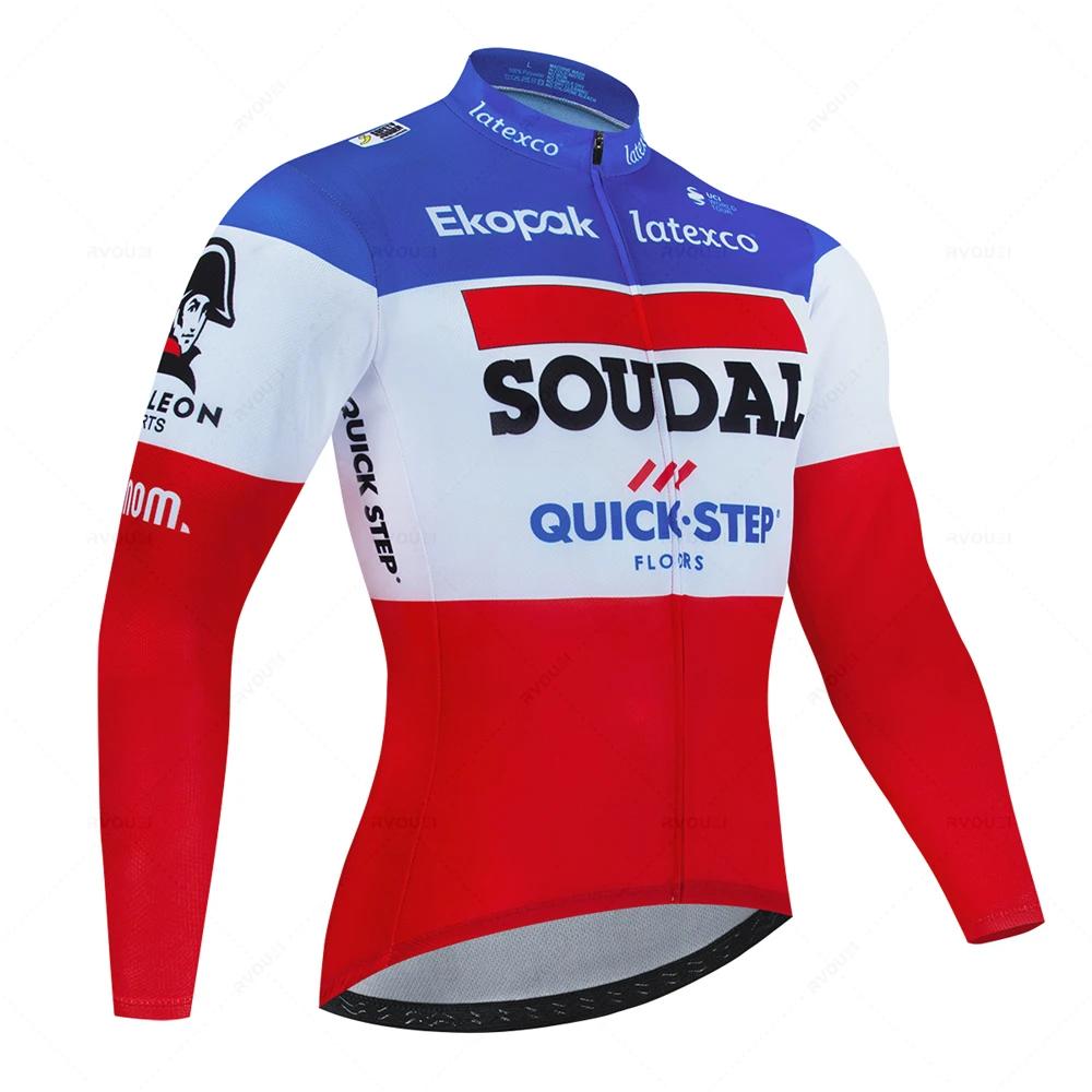 Soudal Quick Step France Autumn Long Sleeved Breathable Cycling Suit Set  Road Bike Clothes  MTB Uniform Bicycle Bib Pants Riding SportShirt