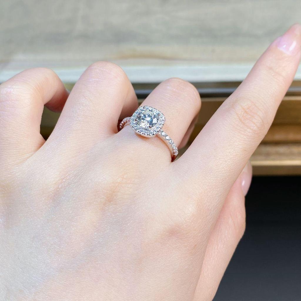 S925 Sterling Silver 1 Carat VVS1 Moissanite Princess Cut Ring for Women with Inscription