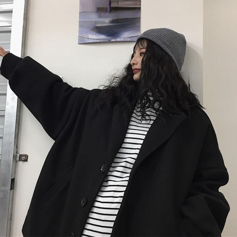 Женское шерстяное пальто Корейская версия Harajuku Ретро Свободное парное утолщенное стеганое шерстяное пальто