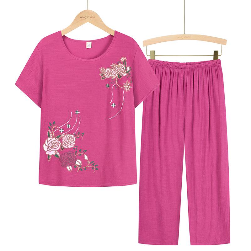 Летний комплект из двух предметов: Футболка с коротким рукавом и пижамные брюки для женщин среднего и пожилого возраста