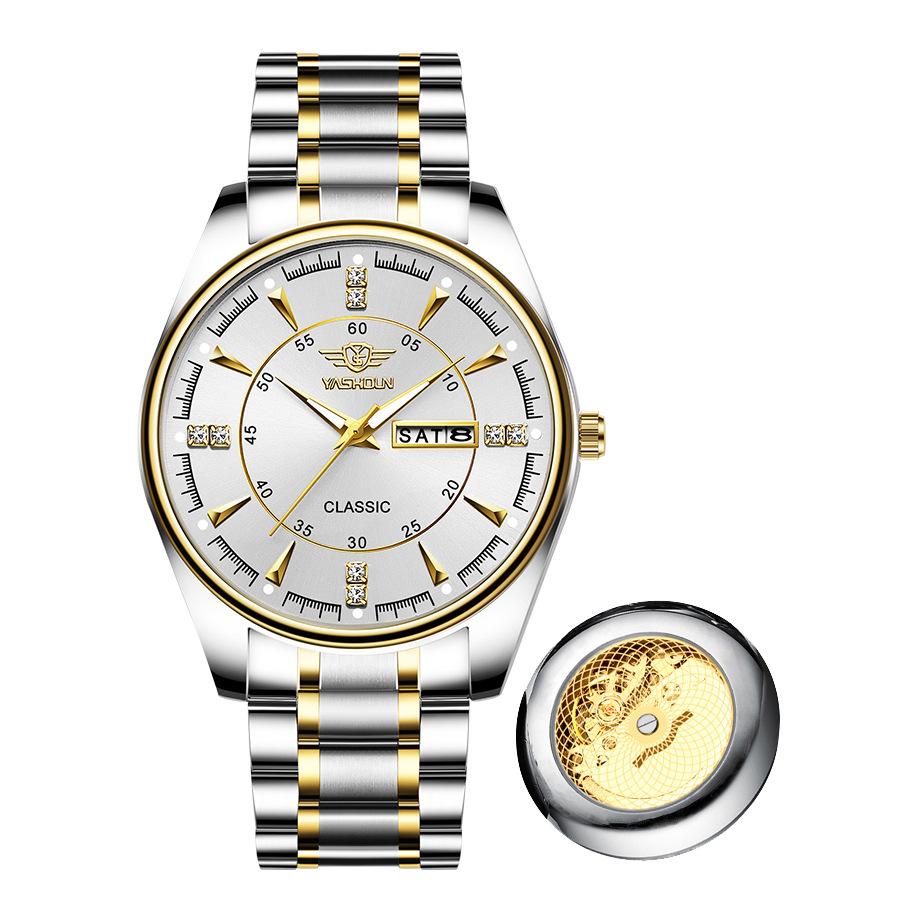 Fashionable Men's Quartz Watch Stainless Steel Timer Waterproof Night Light Dual Calendar Men's Quartz Watch