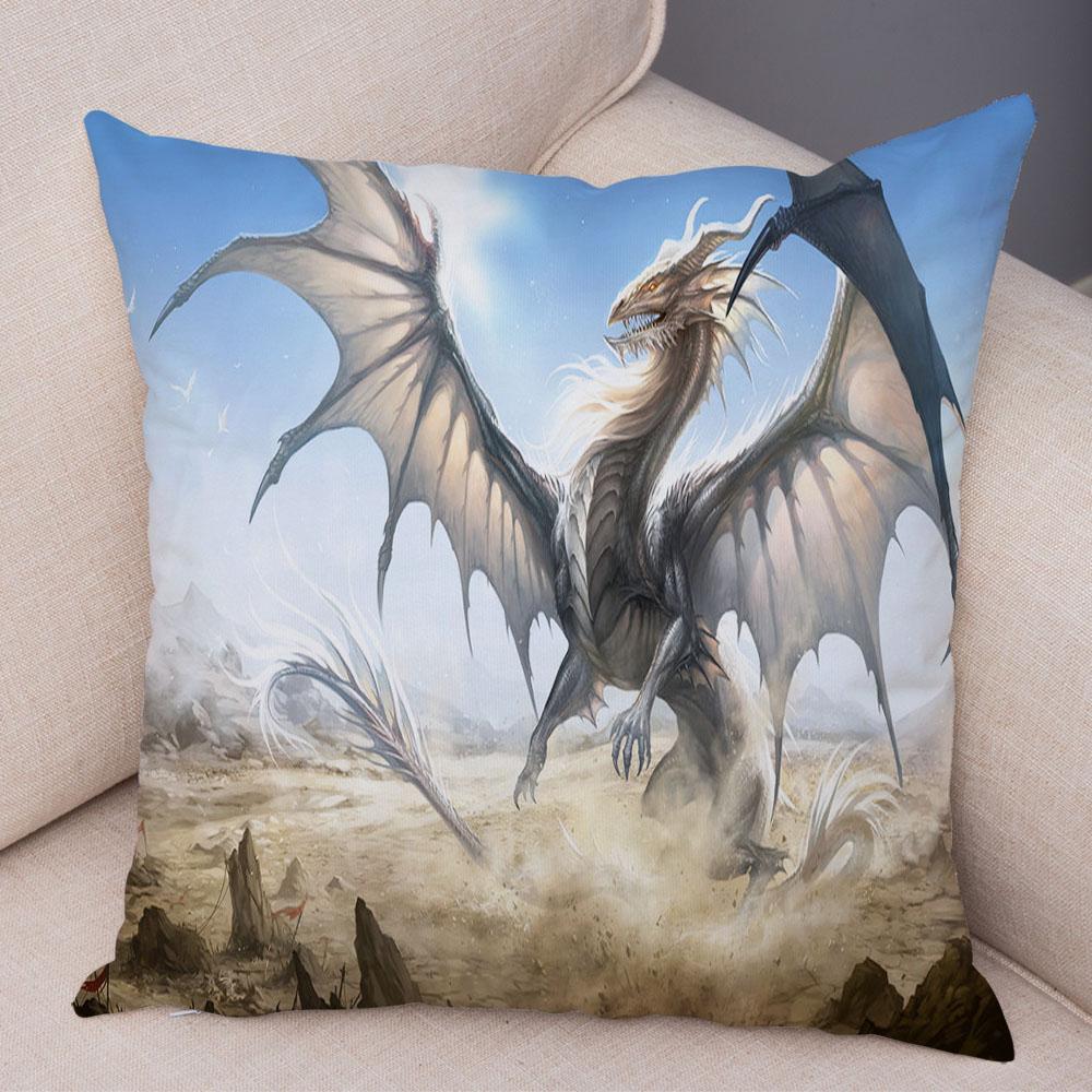Наволочка с мультяшным животным принтом, чехол для подушки с рисунком дракона, декоративная наволочка для автомобиля, дивана, дома, гостиной
