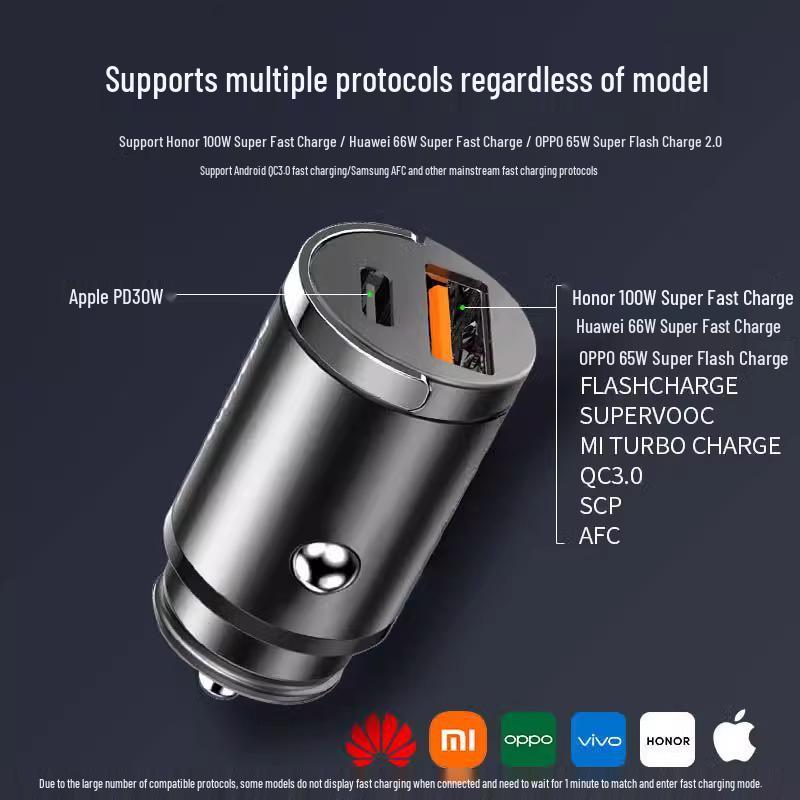 Невидимое автомобильное зарядное устройство 100 Вт для Apple и Huawei Супербыстрая зарядка с адаптером прикуривателя