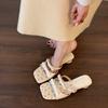 French Bow High Heels Cool Slippers Fairy Shoes Spring and Summer New with Skirt Open-toed Square Head Sandals Women