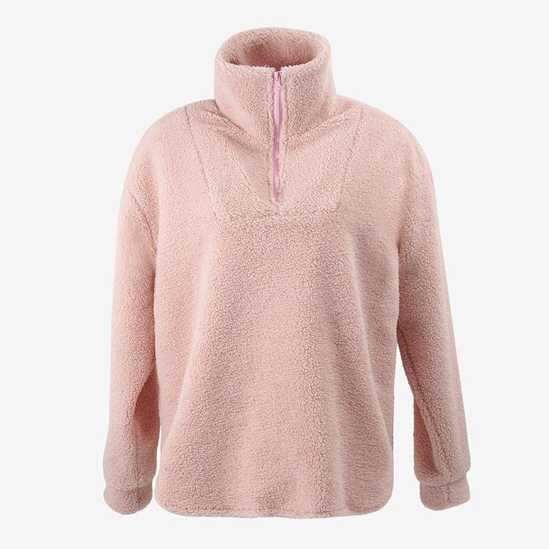 New product fluffy pullover sweater new women's clothing solid color zipper stand-up collar long-sleeved plush jacket women's autumn and winter