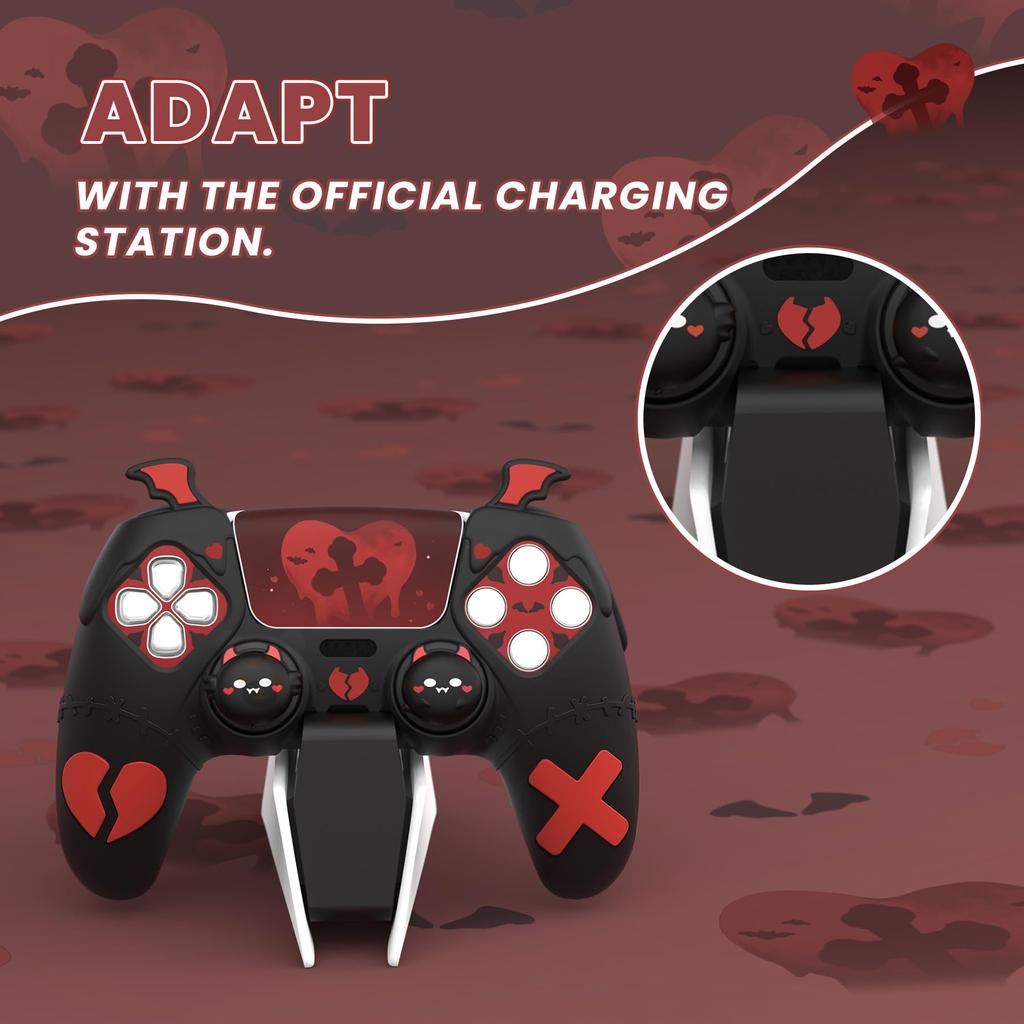 PlayVital Gothic Imp Cute Protective Cover for PS5 4 Thumb Grip Caps and 6 Stickers Grip Cover for PS5 Compatible with Official PS5 Charging Station