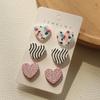 3 пары/компл. акриловые серьги-гвоздики в форме сердца для женщин, серьги-гвоздики в форме макарон с разноцветными горошками и леопардовой полосой, корейские ювелирные аксессуары
