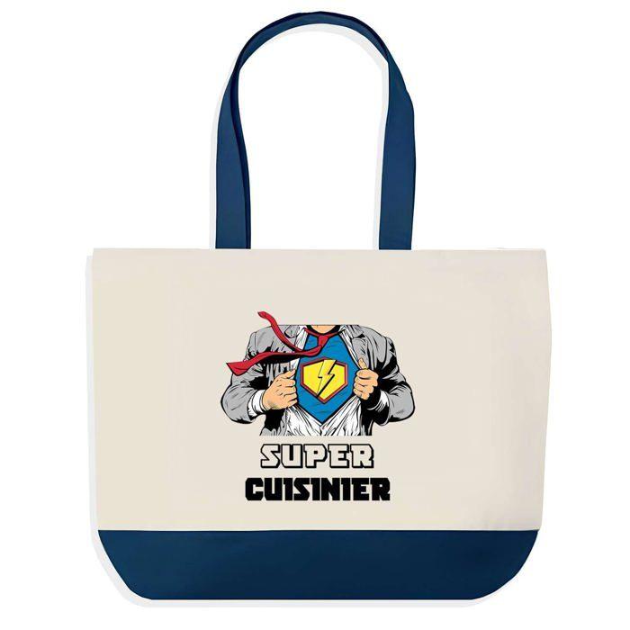Tote bag - PLANETEE - Super Cuisinier - Fond bleu - Coton 40 x 45 cm - Grand format