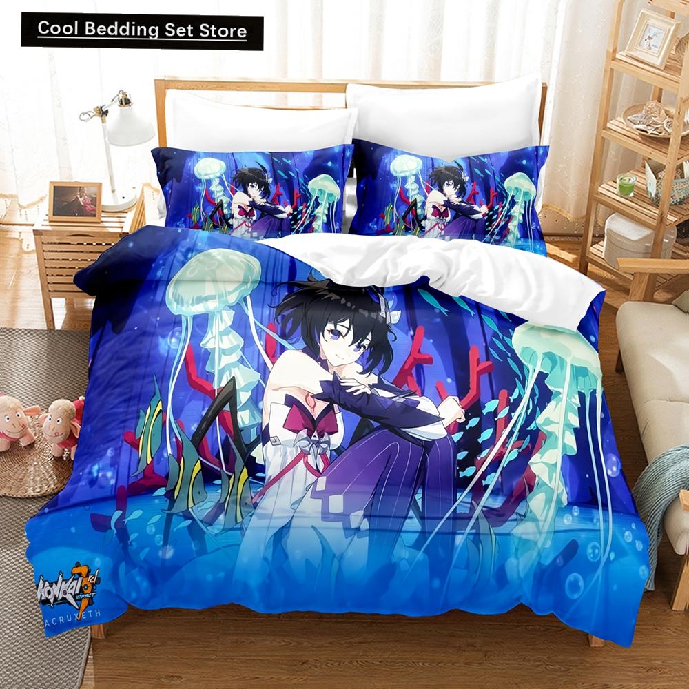 3D Аниме Постельный комплект Honkai Impact 3rd Принтованный Декоративный 2_3 предмета Комплект пододеяльника Постельное белье Покрывало Домашний Для Домашнего текстиля