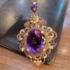New Vintage High Quality Oval Purple Stone Zircon Sets For Women Luxury Medieval Enamel Hollow Out Big Pendant Necklaces Rings