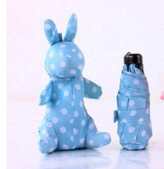 Новый зонт от солнца и дождя складной с мультяшным кроликом и в горошек