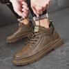 Leather Shoes for Men Lace Up Solid Color Round Toe Man Casual Boots New In Luxury Sale Low Price Adults Free Delivery Shipping