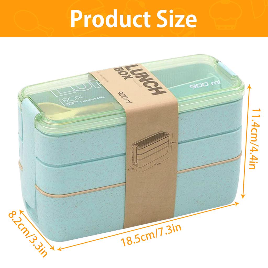 900 ML Bento Box Portable 3 Layers Stackable Lunch Boxes Plastic Reusable Leak-proof Food Container for Adults Kids and Students