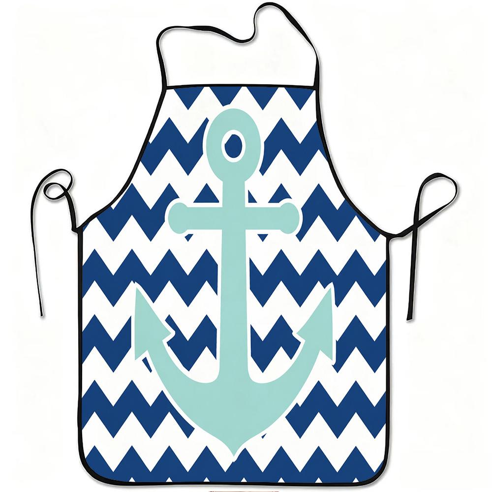 1pc Nautical Anchor Chevron Print Apron, Durable and Easy to Clean, Adjustable Waistband, Polyester Material, for Kitchen Cooking, Gardening, Orchard