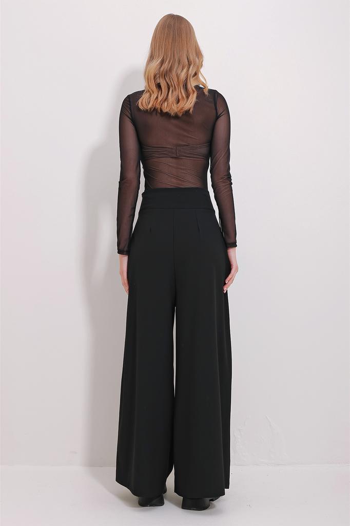 Женские брюки, модные черные брюки нового сезона с высокой талией и боковой молнией, широкие тканые брюки