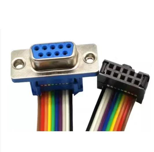 D-Sub DB9 9-контактный разъем-папа для FC-10P IDC Female 2,54 мм 10-контактный радужный / многоцветный плоский ленточный кабель