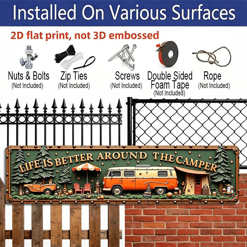 2D Flat, Vintage Camper Van & Retro Outdoor Wall Sign - Metal Rustic Decor Suitable for Bars, Living Rooms, Campgrounds, Christmas & Thanksgiving