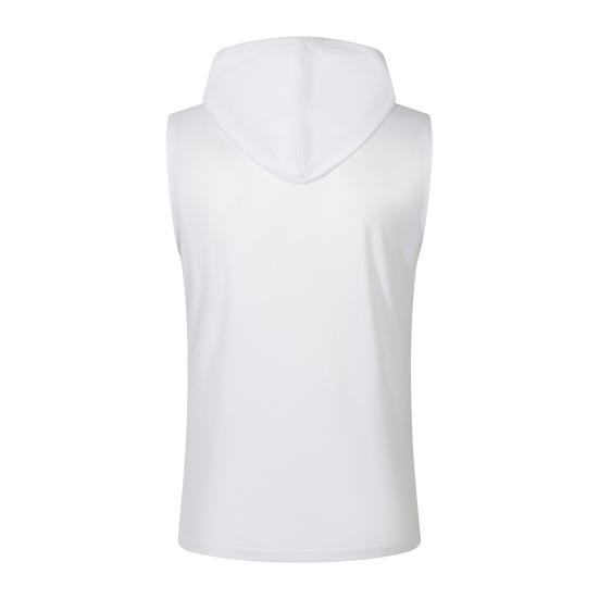 Men Vest Hooded Drawstring Sleeveless Tops Solid Color T-Shirt with Wide Shoulder