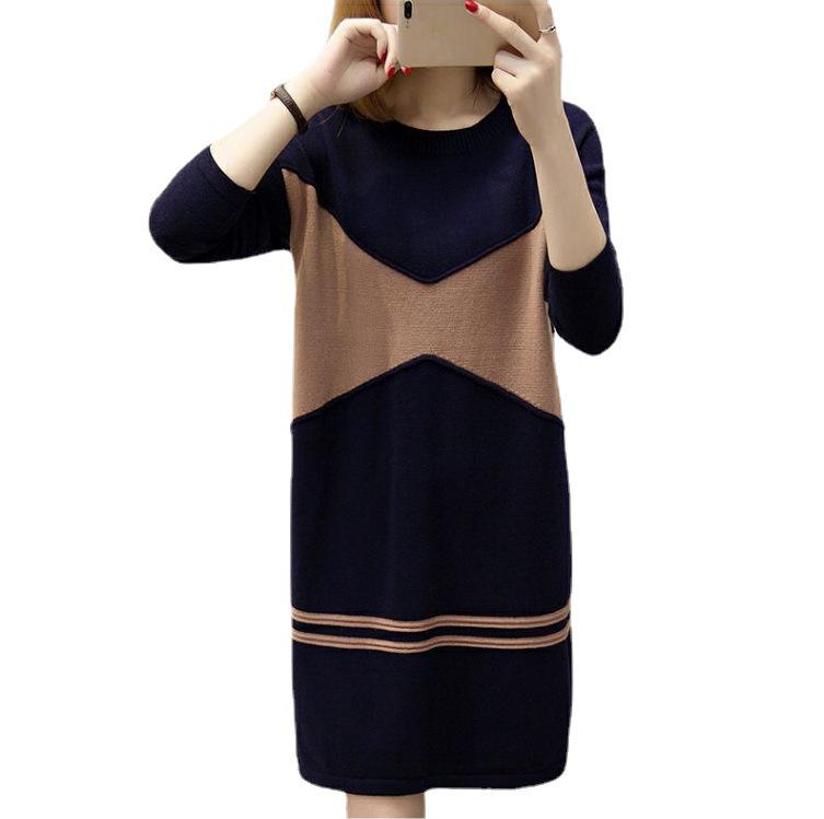 2025 New Korean Plus Velvet Sweater Dress: Slimming, Long Style, Long-Sleeved, Large Size Women's Fashion for Autumn/Winter.