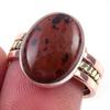 Natural Mahogany Obsidian Gemstone 925 Sterling Silver Two Tone Ring Size 7 M2e62