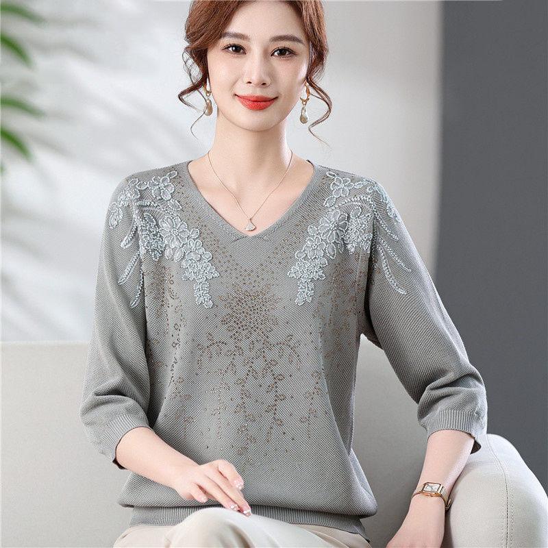 Вышитый свитер женский весенний корейский модный пуловер с V-образным вырезом женская женская одежда повседневные свитера с длинным рукавом