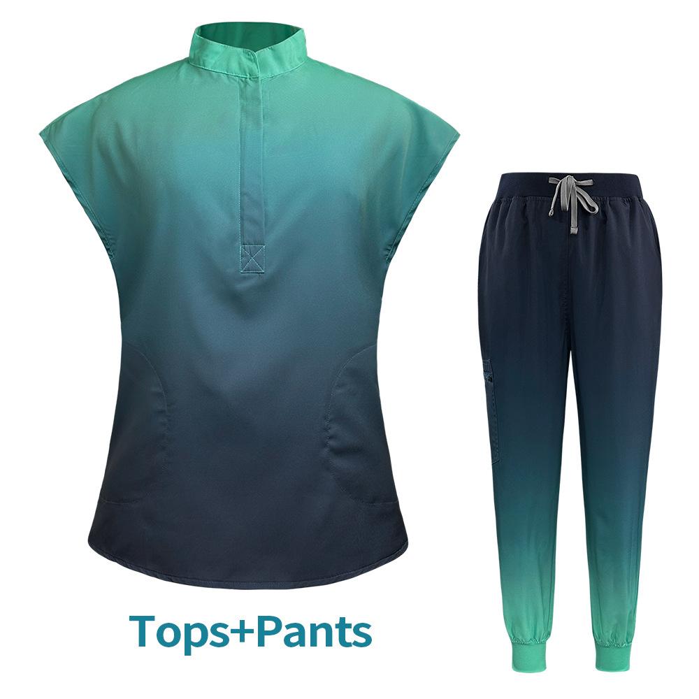 Женский лабораторный халат для ухода за больными, модная униформа, градиентный цвет, стоматологический халат для домашних животных, топ+брюки, комплекты, медицинская клиника, больница